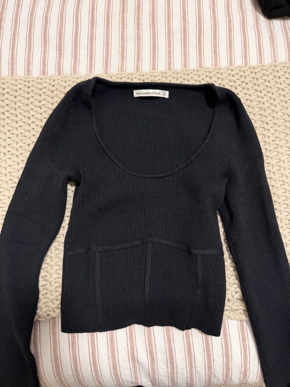 Abercrombie & Fitch Black Ribbed Scoop-Neck Fitted Sweater